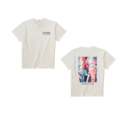 【For the world, We adventure】クルーネックTシャツ ゾウ