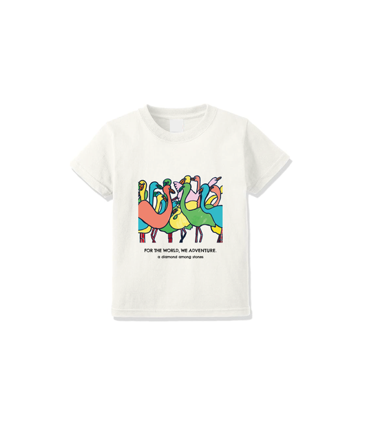 【For the world, We adventure】クルーネックTシャツ フラミンゴ (キッズ)