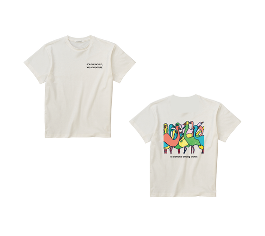 【For the world, We adventure】クルーネックTシャツ フラミンゴ