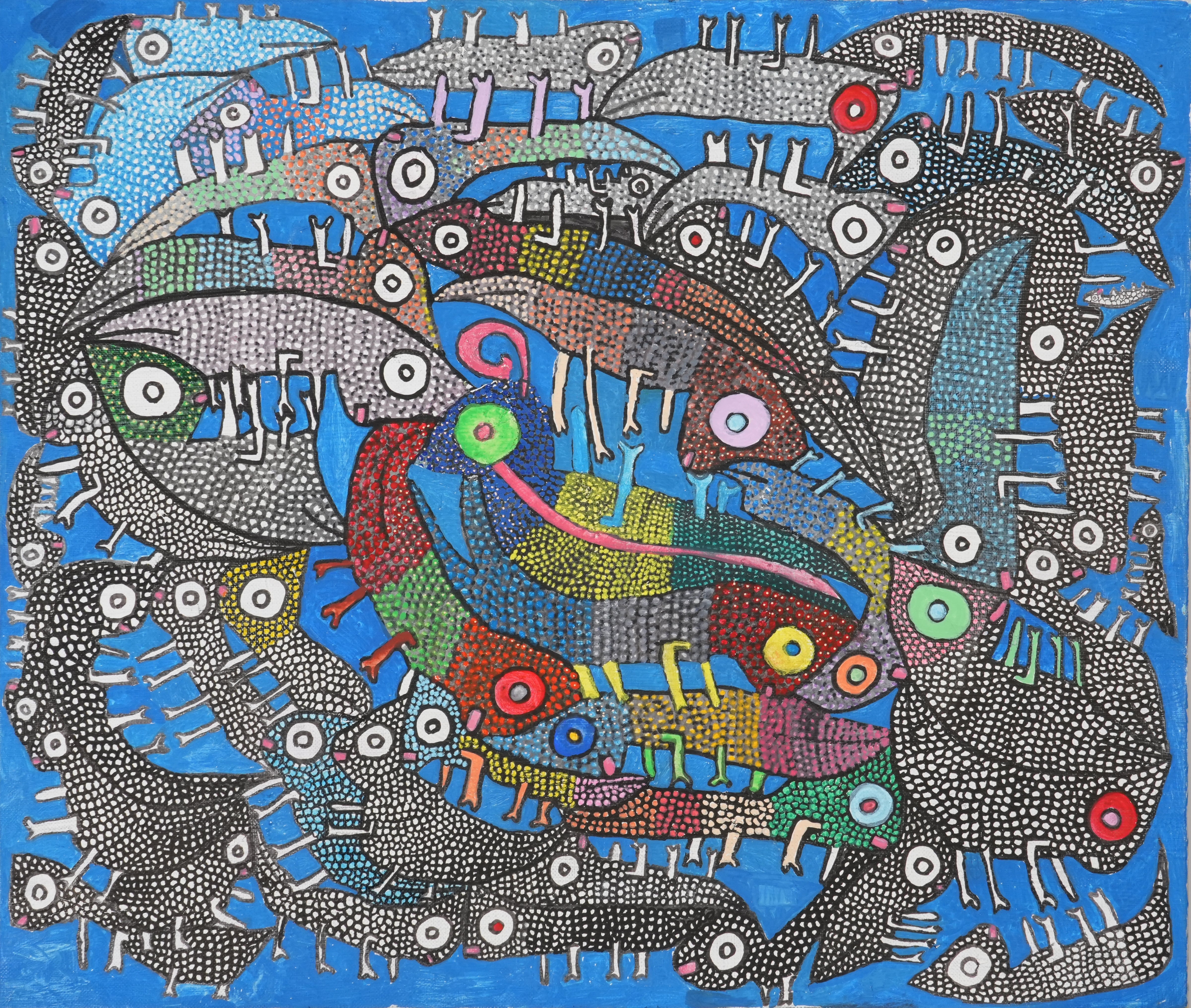 カメレオン　アクリル画　原画 23ced264cd5ed9fabc7810300d8b4b